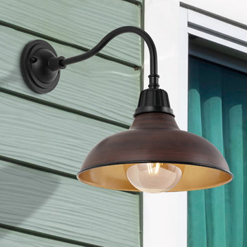 Aurora 12.25" Farmhouse Industrial Indoor/Outdoor Iron LED Gooseneck Arm Outdoor Sconce
